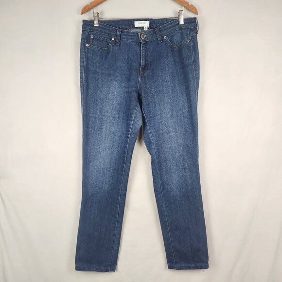 Ellen Tracy Denim The Straight Womens Jeans Size 10 Mid Rise Hemmed Dark Wash - Picture 1 of 9